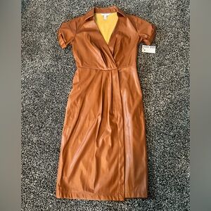 Faux Leather Brown Dress